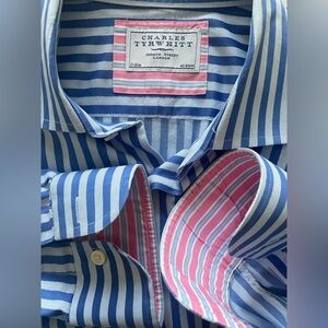 Charles Tyrwhitt Blue and White Striped Dress Shirt